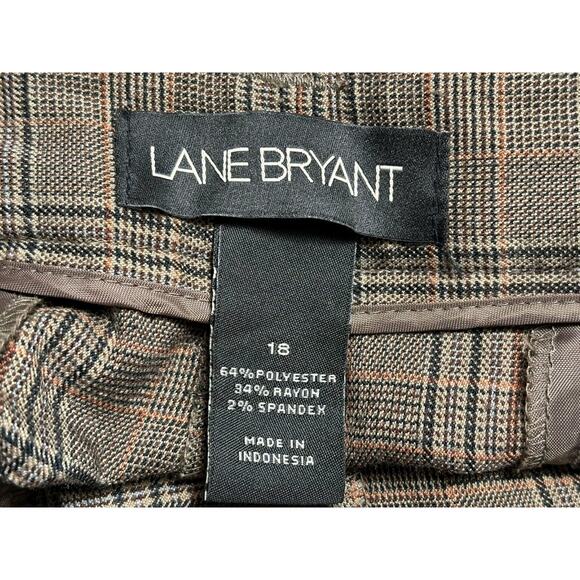 Lane Bryant Wide Pants Womens Size 18 Brown Plaid High Rise Stretch - Picture 3 of 7